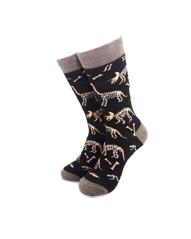 cooldesocks dino bones brown crew socks front view image