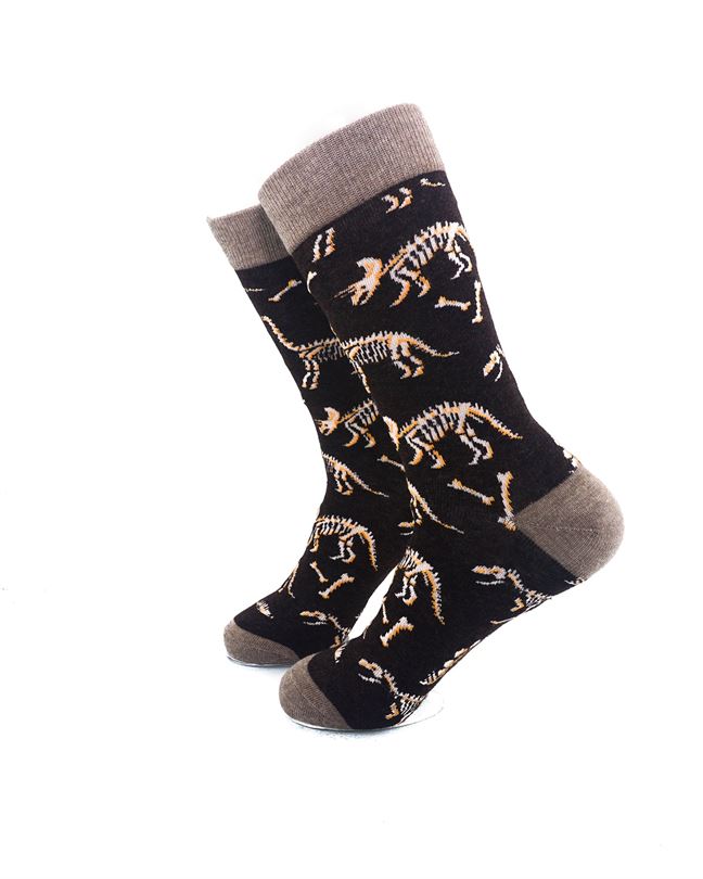 cooldesocks dino bones brown crew socks left view image